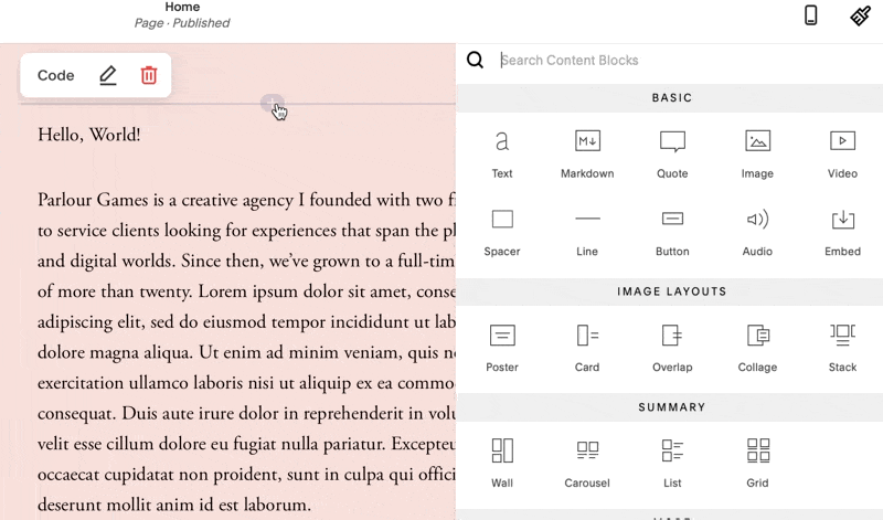 Squarespace embed example GIF